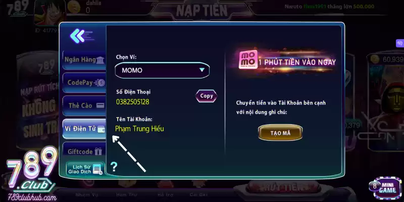 Nạp tiền 789club qua MOMO