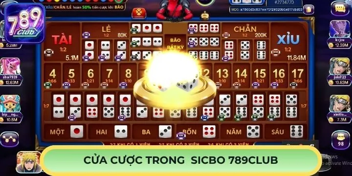 Các cửa cược phổ biến khi chơi Sicbo 789club cần nắm